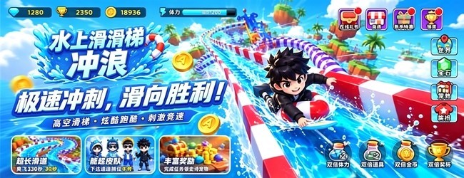 水上滑滑梯冲浪宣传图