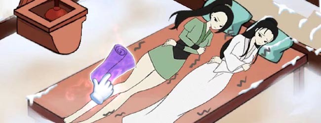 修补破屋美女取暖宣传图